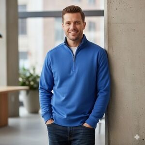 Brooks Brothers 346 Performance Knit Quarter Zip Pullover Sweatshirt Blue Size L